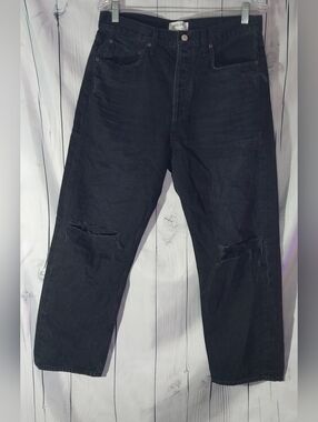 Agolde Black Distressed High-Rise Casual Straight Leg 90's Grunge Style Jeans